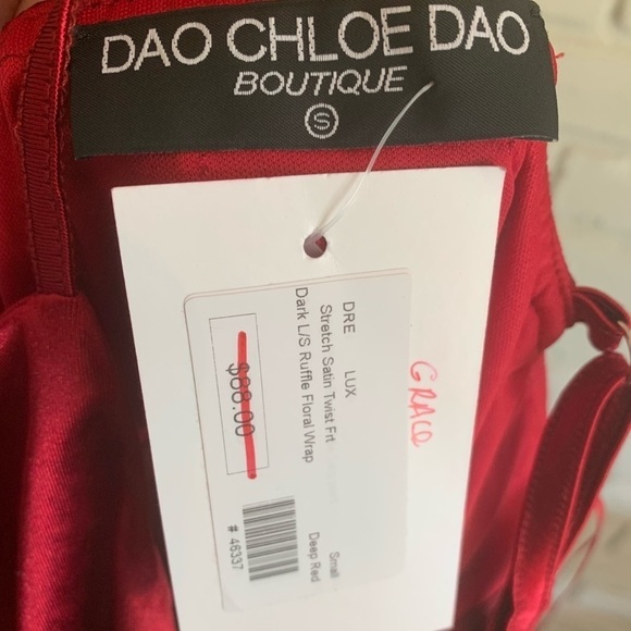 NWT Chloe Dao Red Satin Gathered Bodycon Mini Dress Size Small - Picture 6 of 6